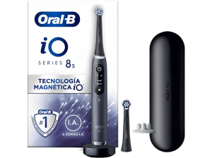 Cepillo eléctrico - Oral-B iO 8S, Con 2 Cabezales, 1 Estuche De Viaje, app, Diseñado Por Braun, Negro