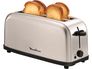 Tostadora - Moulinex Classic LS330D11, 1400 W, 2 Ranuras Extralargas, 6 Niveles de tostado, Bandeja recogemigas, Botón Stop, Acero Inoxidable