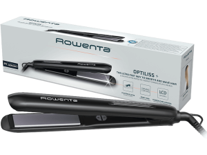 Plancha de pelo - Rowenta Optiliss + SF3320F0, Tecnología Thermo Control, Revestimiento Cerámico Turmalina, Hasta 230 °C, LCD, Apagado Autom., Negro