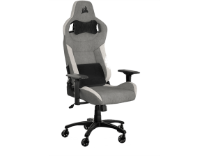Silla gaming - Corsair T3 RUSH Fabric (2023), 4D(ajustable en altura, anchura y profundidad, también se puede girar), Hasta 120kg, Gris carbón/Blanco