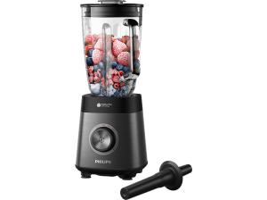 Batidora de vaso - Philips HR3040/00, 1200 W, 2 L, Cuchillas ProBlend Plus, Limpieza automática, Negro, Acero inoxidable