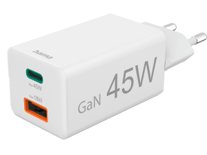 Cargador móvil - Hama 00201993, USB-C+USB-A, Universal, 45W, 220V, Blanco