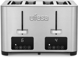 REACONDICIONADO Seminuevo Muy bueno Tostadora - Ufesa Quartet Delux, 1500 W, 4 Ranuras, Boca ancha, 7 niveles tostado, Inox