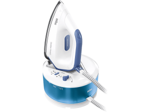 Centro de planchado - Braun CareStyle Compact IS2143BL, 2400 W, 1.3 l, 5.5 bar, FreeGlide 3D, Golpe vapor 300 g/min, Blanco/Azul