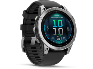 Reloj deportivo - Garmin Fénix® E, Acero plata con correa negra, 47 mm, Correa 125-208 1.3" AMOLED, GPS, Pay, Autonomía 16 días
