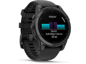 Reloj deportivo - Garmin FĒNIX® E, Acero gris con correa negra, 47 mm, Correa 125-208 1.3" AMOLED, GPS, Pay, Autonomía 16 días