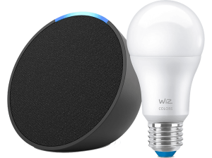 REACONDICIONADO Seminuevo Muy bueno Altavoz inteligente - Amazon Echo Pop + Bombilla Wiz, Bluetooth con Alexa de Sonido Potente y Compacto, Negro