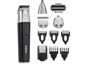 Afeitadora corporal - BaByliss MT812E, 6 Peines Guía, 5 Cabezales Magnéticos Intercambiables, 4h Autonomía, Negro/Gris