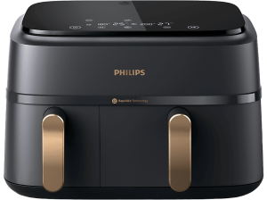 Freidora de aire - Philips Airfryer NA352/00, Doble cesta, 6 L y 3 L, 2.750 W, Tecnología Exclusiva RApidAir, Negro dorado