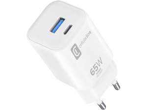 Cargador móvil - CellularLine ONE FOR ALL, Doble puerto, 65W, Para todos los dispositivos, Blanco