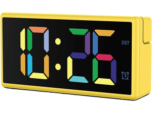 Despertador - Hama Ibiza, Digital, 12/24h, Hora Extragrande, Pantalla Multicolor, Carga Pila/USB, Amarillo