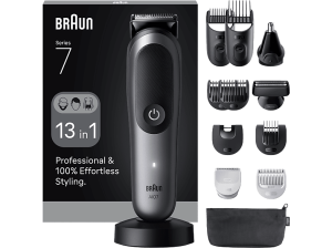 Afeitadora multifunción - Braun Recortadora todo en 1 Series 7 AIO7560, Kit De Styling 13 1, Lámina ProBlade, AutoSense, Wet& Dry, Gris