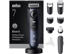 Barbero - Braun Series 7 BT7540, 10 accesorios para barba, 40 ajustes de longitud, Bloqueo precisión, Lámina ProBlade, Wet&Dry,; Azul