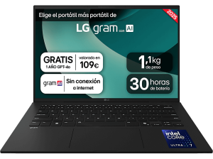 PortÃ¡til - LG 14Z90T-G.AD8BB, 14" WUXGA, IntelÂ® Coreâ„¢ Ultra 7-255H, 32 GB RAM, 2 TB SSD, Arcâ„¢ GPU, W11H, Negro