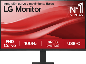Monitor - LG 27U421A-B, 27" Full-HD, 100 Hz, 5 ms, VA curvo 1500R, HDMI, USB-C, Black Stabilizer, Negro mate