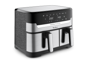 Freidora de aire - Moulinex Dual Fry & Grill EZ905D, Cocinado Dual, 2700 W, 8.3 L, 2 Cubetas, 200 °C, Tecnología Extra-Crisp, 8 Modos, Táctil, Inox