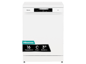 Lavavajillas - Hisense HS643C90W, 16 servicios, 6 programas, 59.9 cm, Tercera bandeja, Apertura automática, Blanco