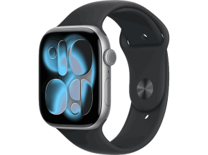 Apple Watch Series 11 (2025), GPS, 46 mm, Caja de aluminio Gris espacial, Correa deportiva Negra, M/L, Calidad del sueño, 24h Autonomía