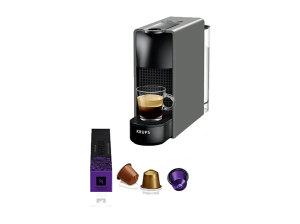 Cafetera de cápsulas - Nespresso® Krups XN110B Essenza Mini, 1310 W, 19 Bar, 0.6 L, Calentamiento en 25 s, Apagado automático, Gris