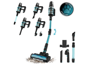 Aspirador escoba - Cecotec RX50 Pet Flex, 300 AW, 780 W, 90 min, Cepillo HairLess, Tubo flexible, Kit completo, Negro/Azul