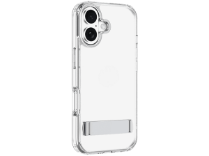 Funda móvil - CellularLine CLEAR STAND, Para iPhone 17, Esquinas reforzadas, Anti-amarilleo, Con soporte integrado, Antibacteriana, Transparente