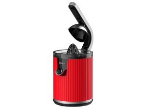 Exprimidor - Cecotec de brazo Xqueeze RetroJuice 600 Red, 2 Conos, Filtro acero inox, Rojo
