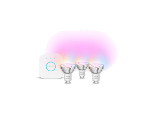 Philips Bombilla Inteligente - Hue Essentials Kit Bombillas LED GU10, 806 Lm, RGB, Compatible Con Alexa, Google, AppleHomekit, 3 bombillas+Hue Bridge
