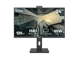 Monitor gaming - Nilox NXM24RWEB0265, 23.8" Full-HD, 120 Hz, 4 ms, IPS, Altura Ajustable, USB-C, Webcam Integrada, Negro