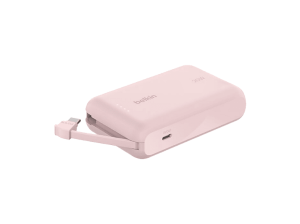 Powerbank - Belkin BPB021hqPK, 10000 mAh, 1x USB-C, Cable Integrado, Carga Rápida, 20W, Rosa