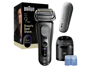 Afeitadora - Braun Series 9 PRO+ Eléctrica 9675CC, Pro SensoAdapt, Powercase, Centro de limpieza SmartCare, 60 min autonomía, Gris grafito