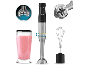 Batidora de mano - Cecotec Katana 12 Cream B, PerreoMove, 1200W, Cuchillas titanio, 21 velocidades + Turbo, Pie XL, Negro