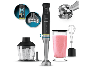Batidora de mano - Cecotec Katana 15 TotalDestroy Chop B, 1500 W, 21 velocidades, Cuchillas titanio negro, Vaso 800 ml con tapa, Chopper, Negro