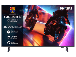TV Mini LED 85" - Philips Ambilight 85MLED910 4K QD MiniLED 215cm Smart Dolby Vision y Atmos Titan OS, Negro