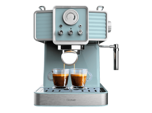 Cafetera express - Cecotec Power Espresso 20 Tradizionale Light Blue, 1350 W, bares, Manómetro, Vaporizador orientable, Azul