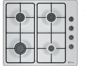 Placa de gas - Balay 3ETX464BB, 4 zonas, 26 cn Zona grande, Gas butano, 58 cm, Acero