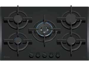 Placa de gas - Balay 3ETG676RB, 5 zonas, 28 cm zona grande, Gas butano, 75.2 cm, Negro
