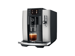 Cafetera superautomática - Jura E8, 15 bar, 1450W, 2 tazas, 17 programas, Pantalla a color, Platino