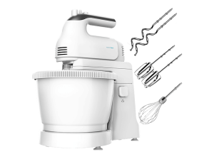 Amasadora de mano - Cecotec PowerTwist 500 Gyro, W, Bol autogiratorio 3,5 L, 5 Velocidades + Turbo, 3 Accesorios acero inoxidable, Blanco