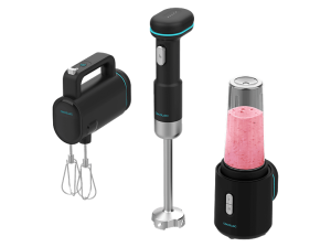 Batidora de mano - Cecotec BlendGo Pack, 3 en 1, Con batería recargable, Carga rápida tipo C, Accesorios incluidos, Negro