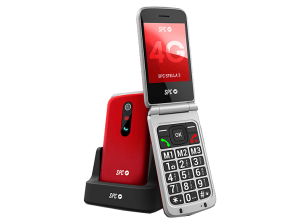 Móvil - SPC Stella 3, 4G, Para mayores, Teclas grandes, Botón SOS, Compatible audífonos, Volumen 103dB, Radio FM, Linterna, Base de carga, Rojo