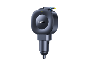 Cargador coche - Baseus PRIMETRIP VR2, Universal, 30W, Con cable retráctil Tipo C, Carga rápida, Cabezal rotatorio, Negro Cosmic