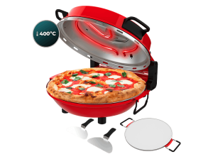 Horno para pizzas - Cecotec Fun Pizza&Co; Mamma Mía Window, 1200W con piedra, 400 ºC, Pizza en 5 min, Temporizador 15 min y palas de acero, Rojo