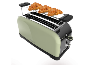 Tostadora - Cecotec Toastin' time 1500 Green, inox, 1500W, doble ranura larga 4 tostadas, Ranura 3,8 cm, 7 niveles, Descongelar/recalentar, Verde