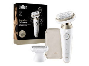 Depiladora - Braun Silk·épil 9 Flex 9-030 3D, En seco y en mojado, Cabezal flexible Piel suave duradera, 2 accesorios adicionales, Oro