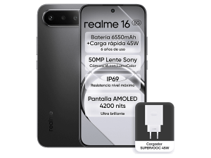 Móvil - realme 16, Negro, 256GB, 8GB RAM, 6.57" FHD FOLED, D6400 Turbo, 6550mAh