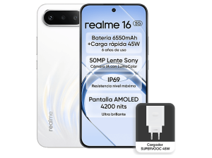 Móvil - realme 16, Blanco, 256GB, 8GB RAM, 6.57" FHD FOLED, D6400 Turbo, 6550mAh
