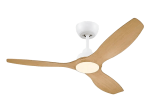 Ventilador de techo - Philips Olas, 30 W, 6 Velocidades, 106 cm, 2650 lúmenes regulables, Mando a distancia, Blanco/Madera