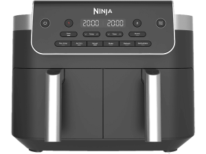 Freidora de aire - Ninja DualZone DZ801EU, 2 cestas, 7.6 l, 2470 W, 240 °C, 6 funciones cocción, Gris