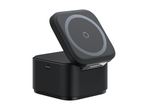 Base de carga - Baseus MagPro 2-en-1, Universal, Carga triple inalámbrica, 25W, Con cable retráctil, Negro Cosmic