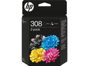 Cartucho de tinta - HP 308, 6L6S6UE, 3ml+3ml, 160 páginas en negro, 120 tricolor, Negro y Tricolor